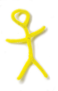 A yellow chenille wire shaped into a stick-figure person.