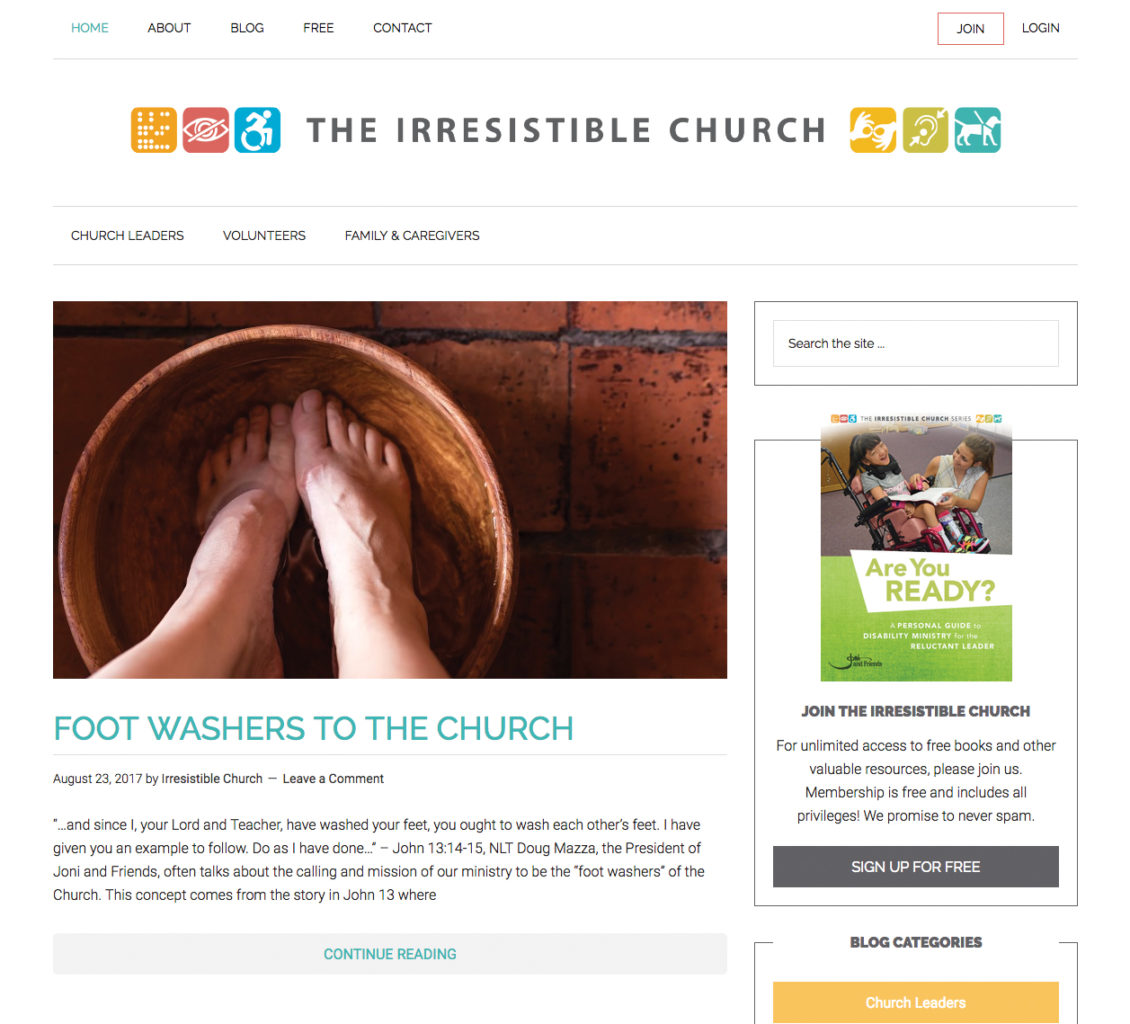 Screenshot of the website the Irresistable Church.
