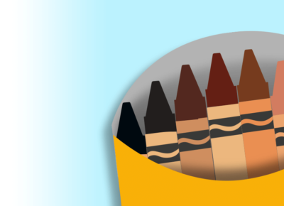A cartoon box of a variety of flesh-colored crayons to represent different races.