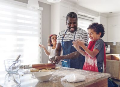Father and Kids Baking in Kitchen